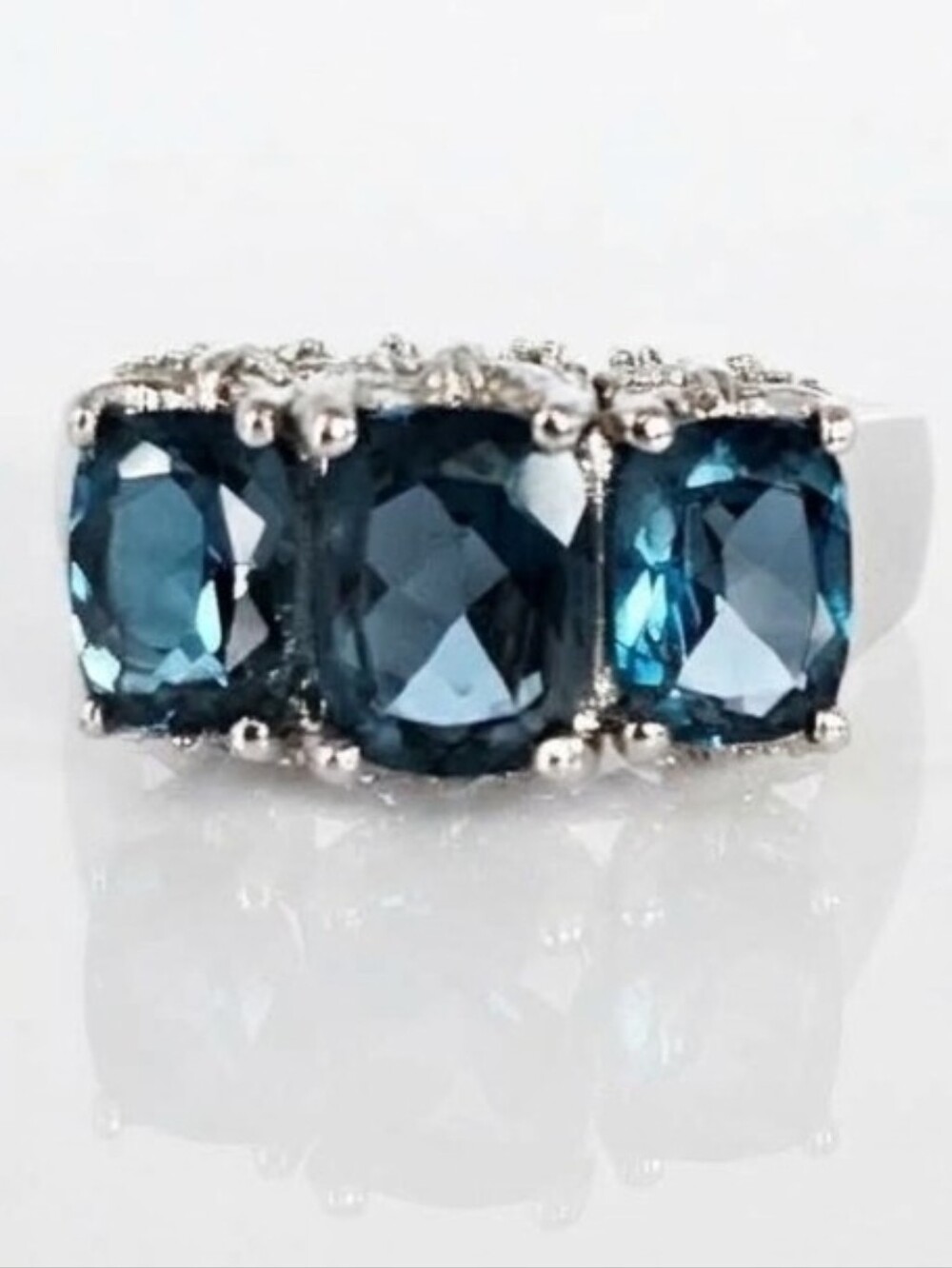 Genuine London Blue Topaz & White Topaz Ring in Rhodium/ Sterling Silver Sz 7!